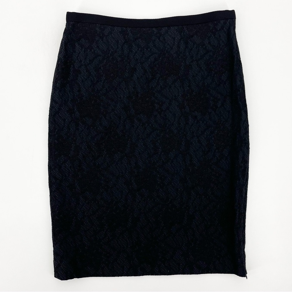 Diane Von Furstenberg Stevie Black Bonded Lace Pencil Skirt w/Side Zip